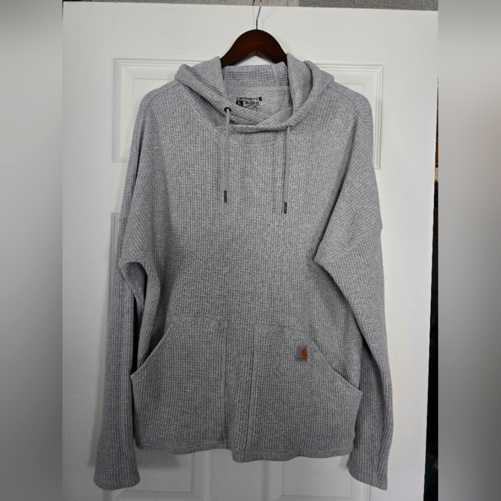 Carhartt Gray Waffled Sweater Hoodie With Front Pockets